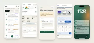 Five screens of the app